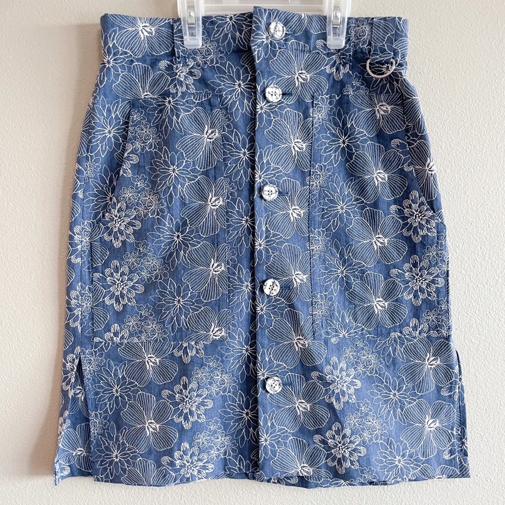 Julien David Vintage Tailored 1980's Look Floral Thread Embroidered Skirt